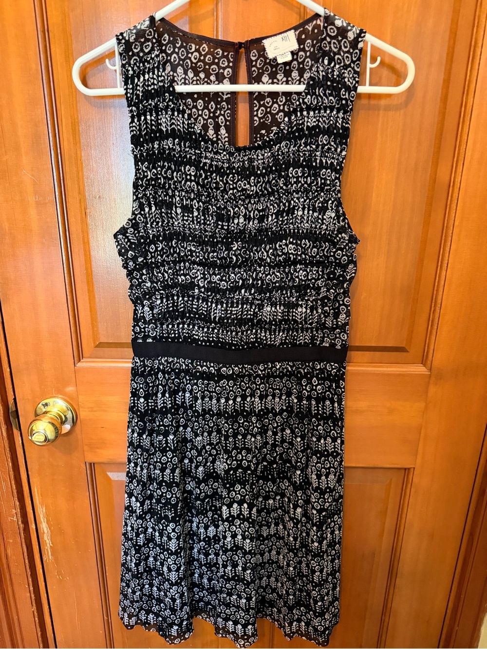 Anthropologie Black & White Sleeveless Smocked Midi Dress